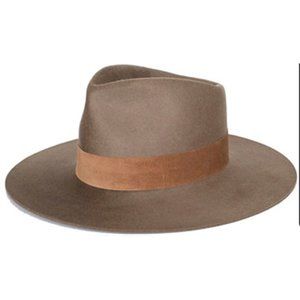 NWT JANESSA LEONE Alara Fedora Stiffened Wool Dark Sand Hat Med Best Seller